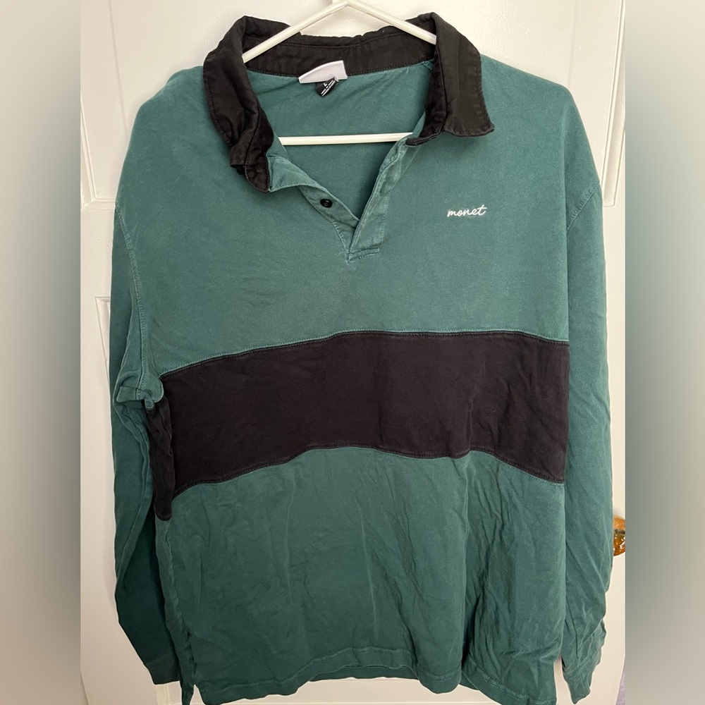 Men's Green and Black Rugby Shirt (Large)